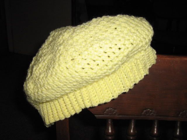 yellow crocheted beret