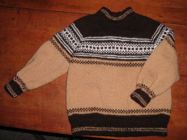 brown and tan colorwork kid sweater