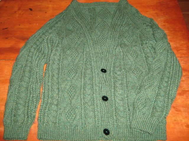 green Aran cardigan