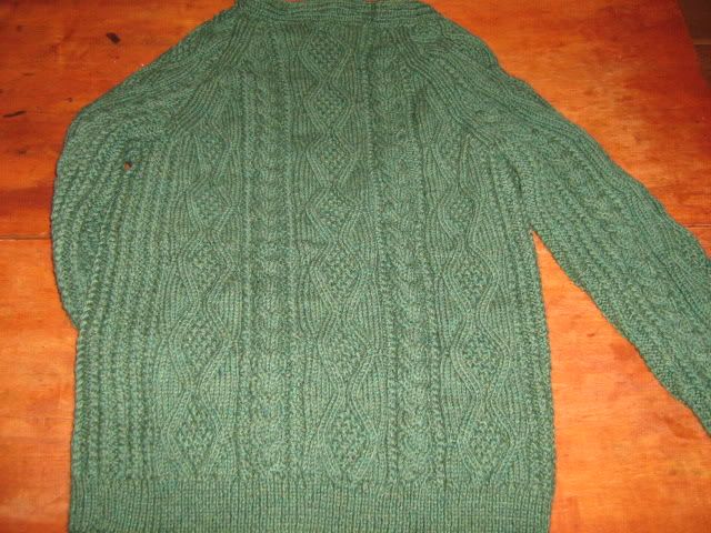 back of green Aran cardigan