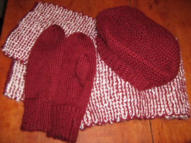 beret, mittens and scarf set
