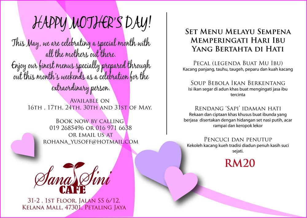 Menu for Mother's Day