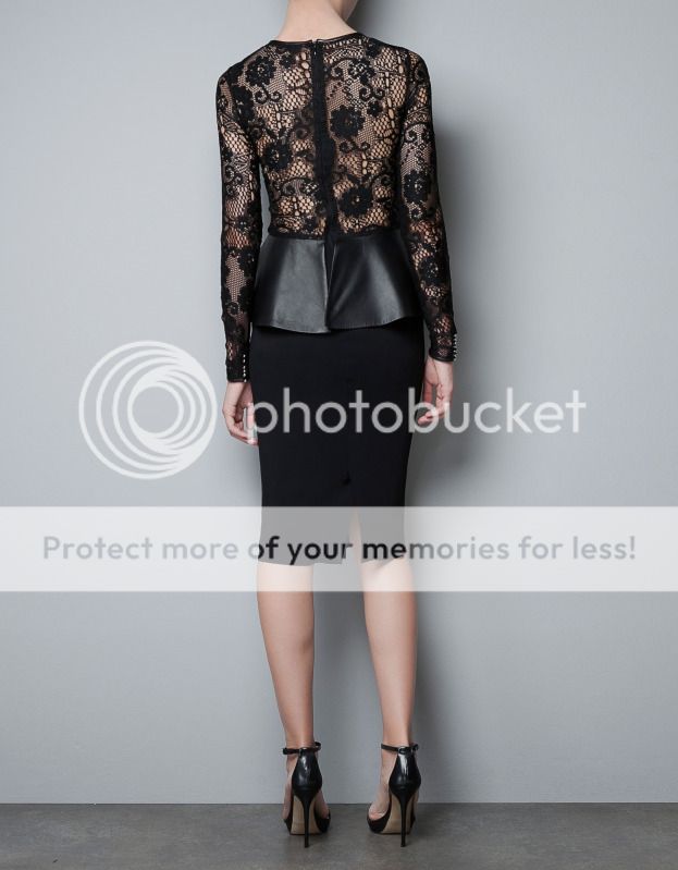 Zara Studio Dress with Leather Peplum Frill Black Lace XS s M L Sold 